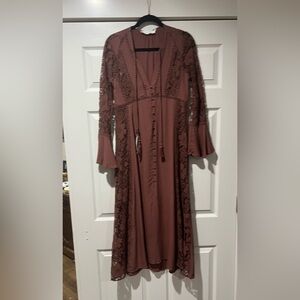 Elegant Lace-Trimmed Plum Maxi Dress